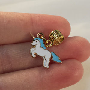 Gold Plated Blue Unicorn Horse Charm Pendant
